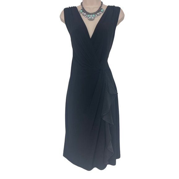 Size 14 RALPH LAUREN BLACK CASCADE RUFFLE SLEEVELESS DRESS Day/Evening Party - Picture 1 of 5
